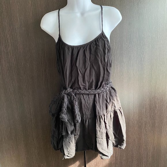 Black Mini Cami Dress with Tie Belt - Picture 1 of 2